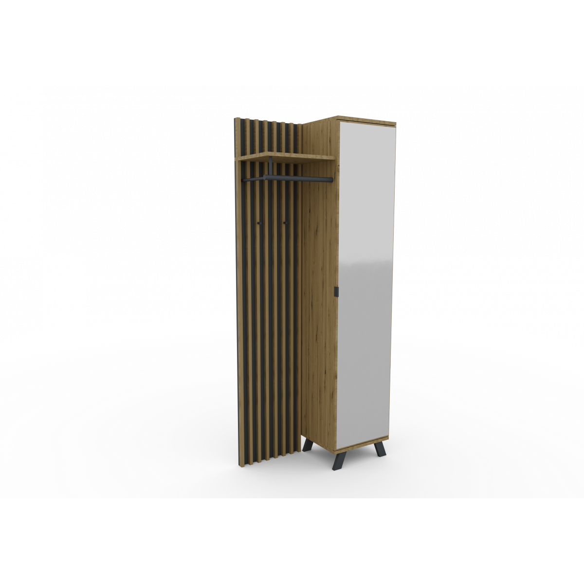 HOMIFAB Vestiaire compact 1 porte avec miroir effet chêne et anthracite 80 cm - Flavia