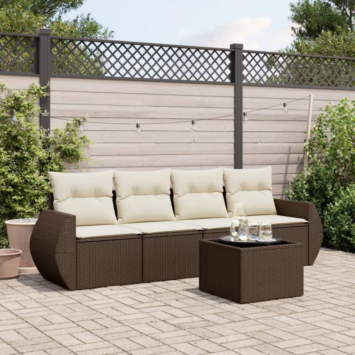 VIDAXL Salon de jardin avec coussins 5 pcs marron resine tressee