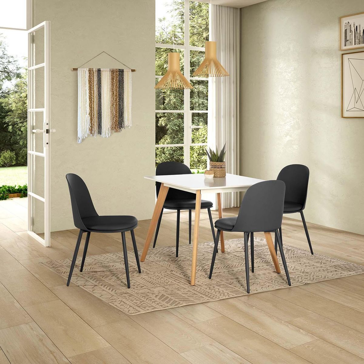 VS VENTA-STOCK Ensemble table 80x80 cm et 4 chaises de salle à manger Kana Noir