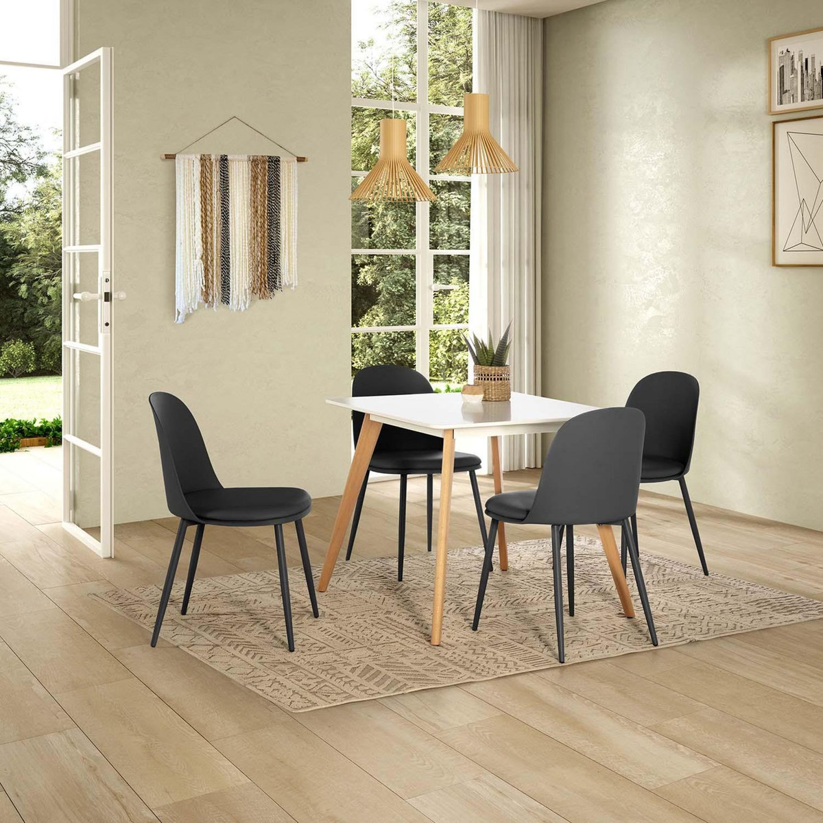 VS VENTA-STOCK Ensemble table 80x80 cm et 4 chaises de salle à manger Kana Noir