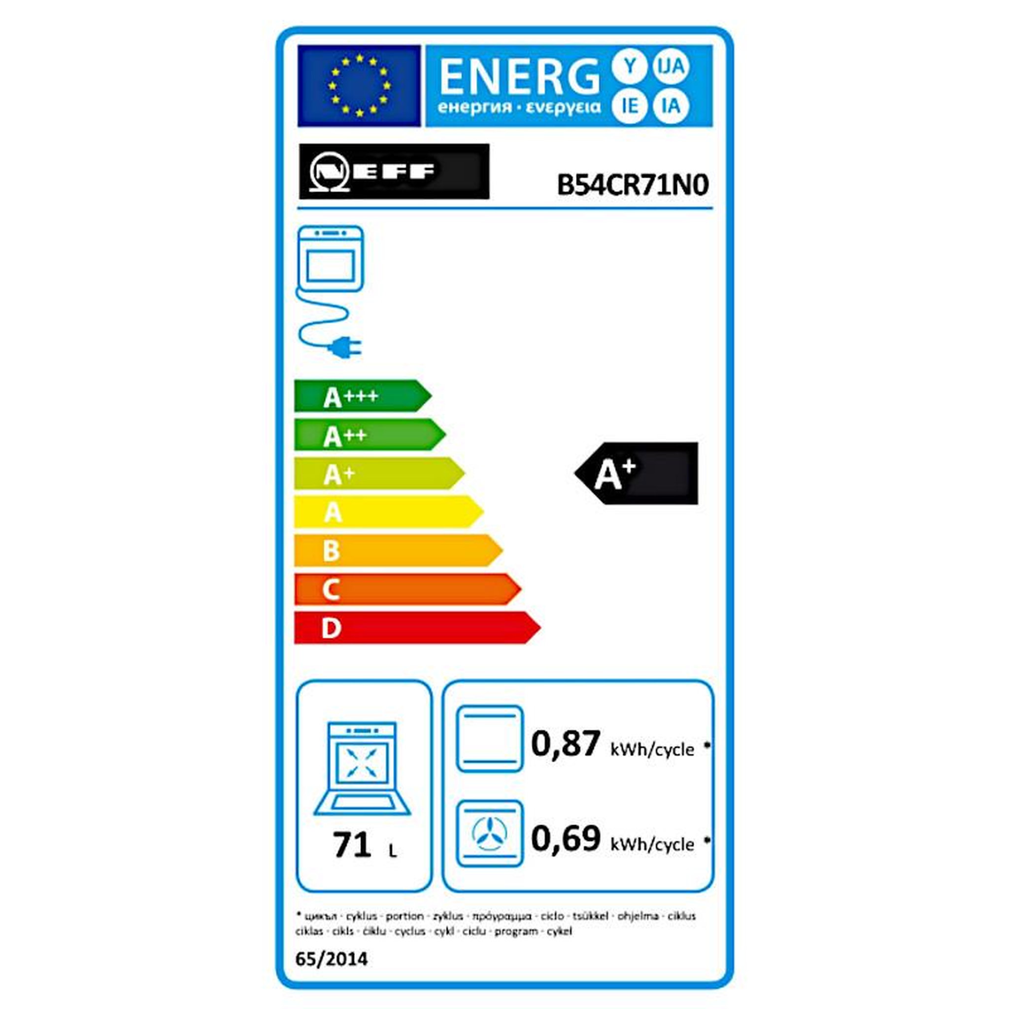 Voir la diapositive 2 : Neff Four intégrable multifonction 71l 60cm à pyrolyse noir - b54cr71n0