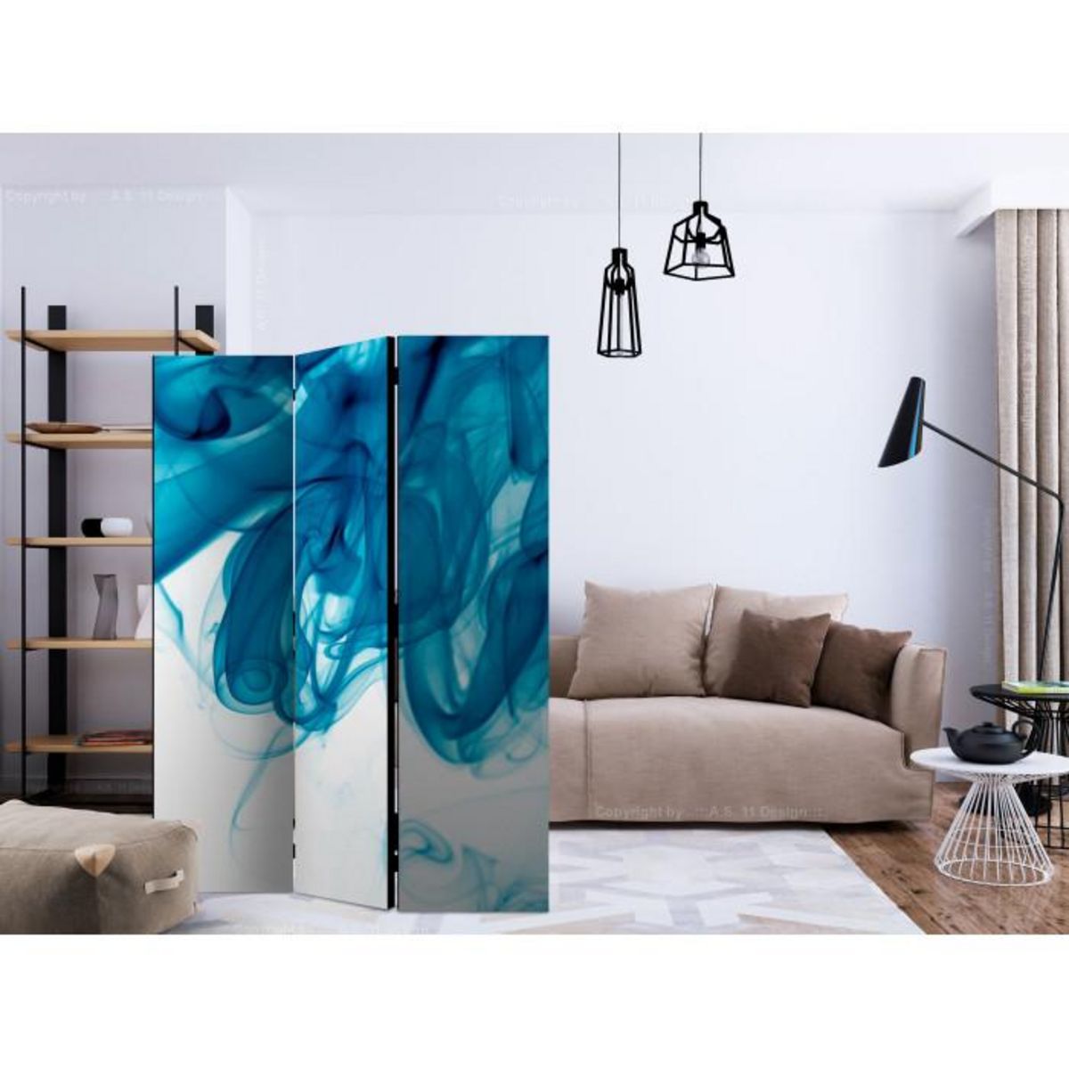 Paris Prix Paravent 3 Volets  Blue Smoke  135x172cm