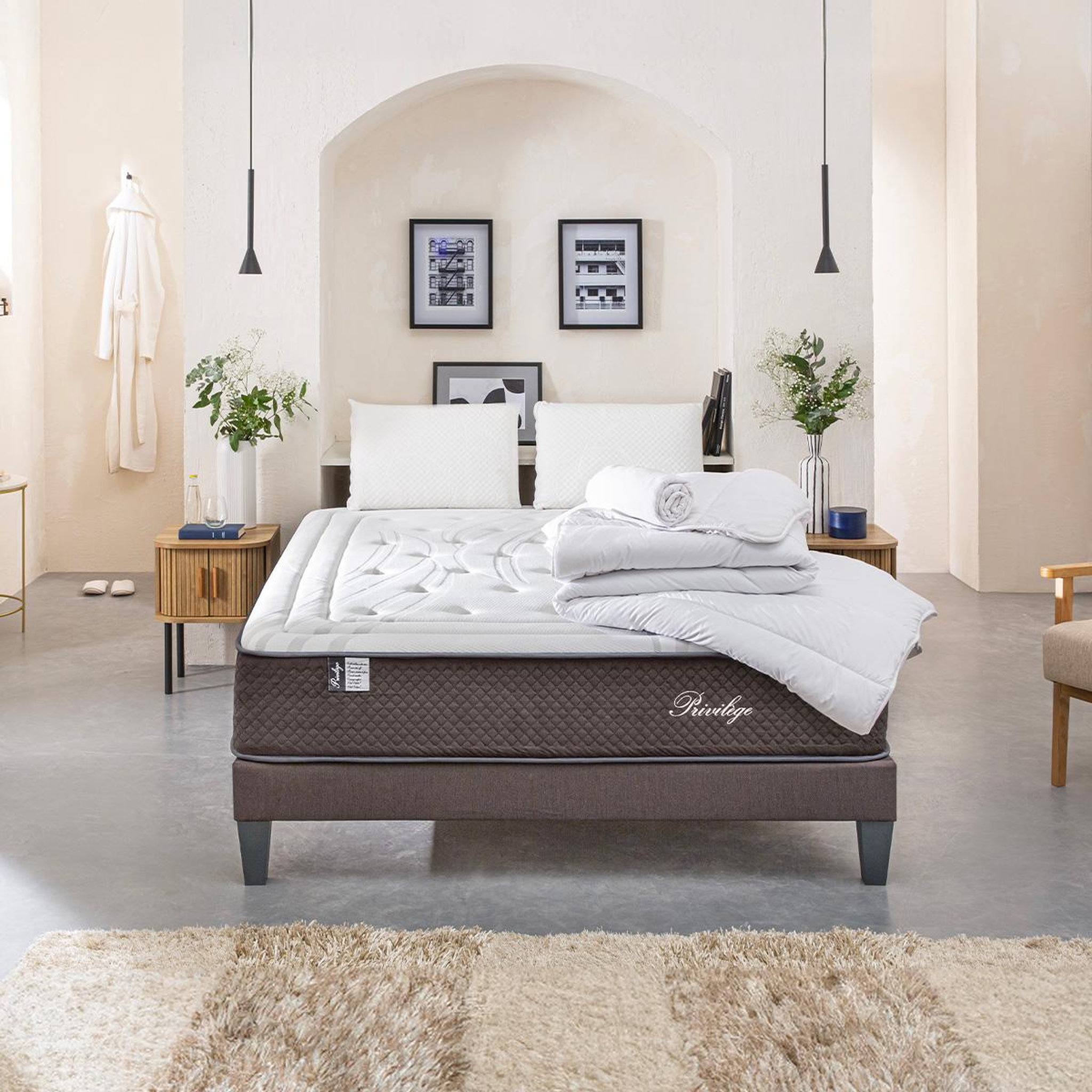 Voir la diapositive 2 : BELLECOUR Bellecour literie | pack prêt à dormir privilege | matelas ressorts ensachés + sommier + accessoires