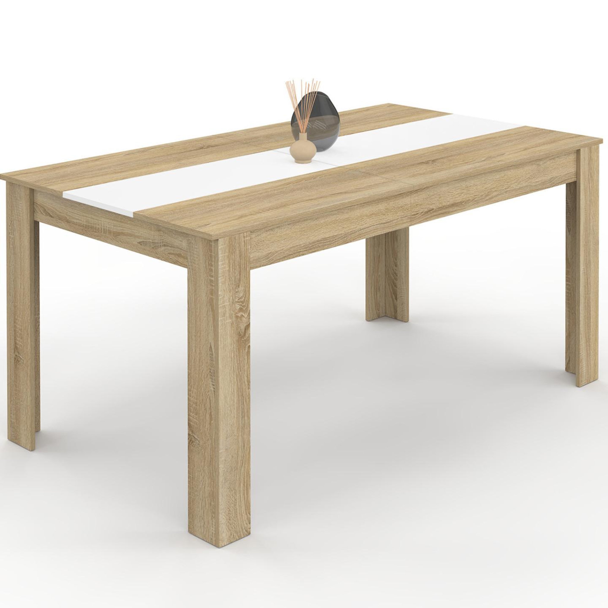 ID MARKET Table à manger rectangle georgia 8 personnes imitation hêtre et blanche 160 x 80 cm