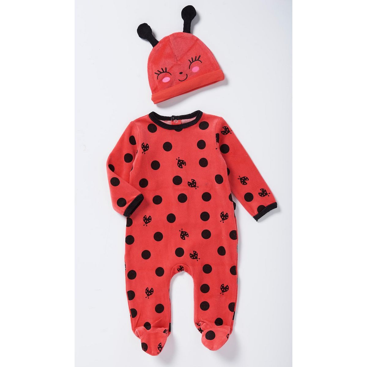 IN EXTENSO Dors bien velours déguisement coccinelle + bonnet bébé fille