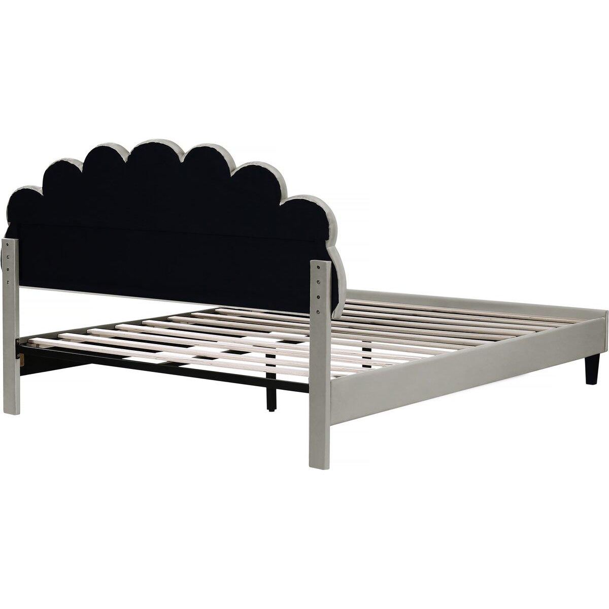 Habitat et Jardin Lit coquillage en velours  Manon  - 160 x 200 cm - Gris