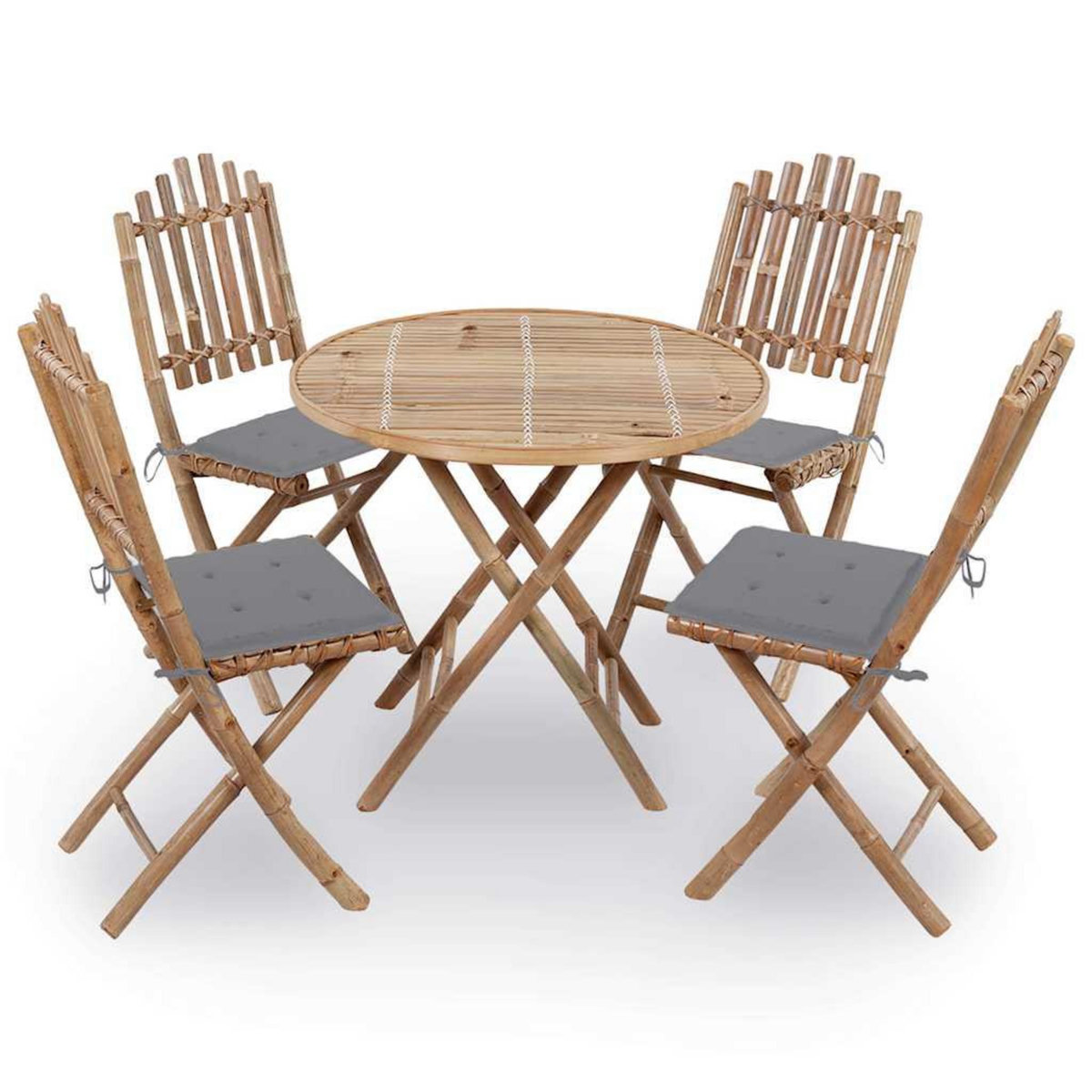 VIDAXL Mobilier a dîner d'exterieur pliable 5 pcs avec coussins bambou
