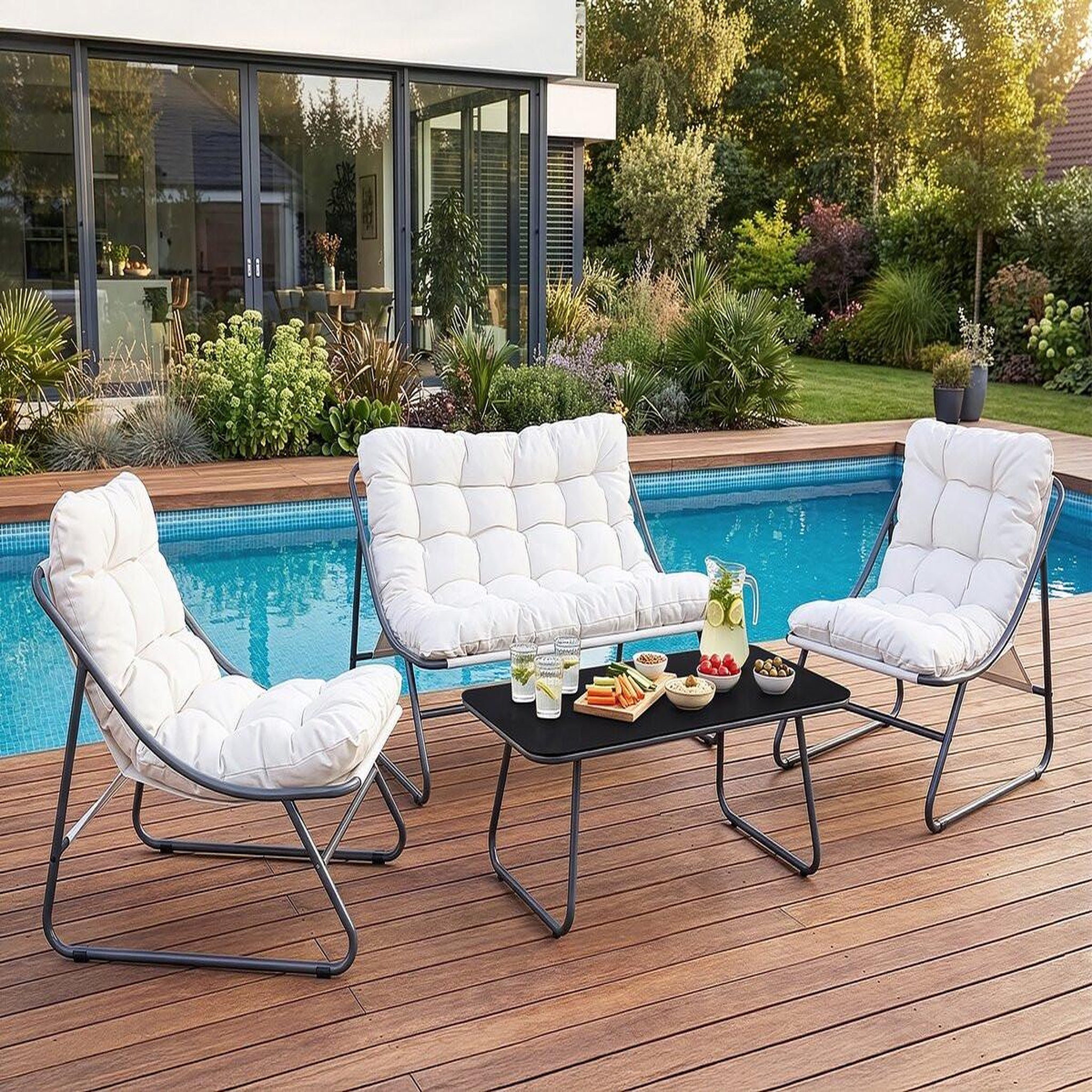 Voir la diapositive 2 : Habitat et Jardin Salon de jardin en métal avec coussins  aria  - 4 places - beige