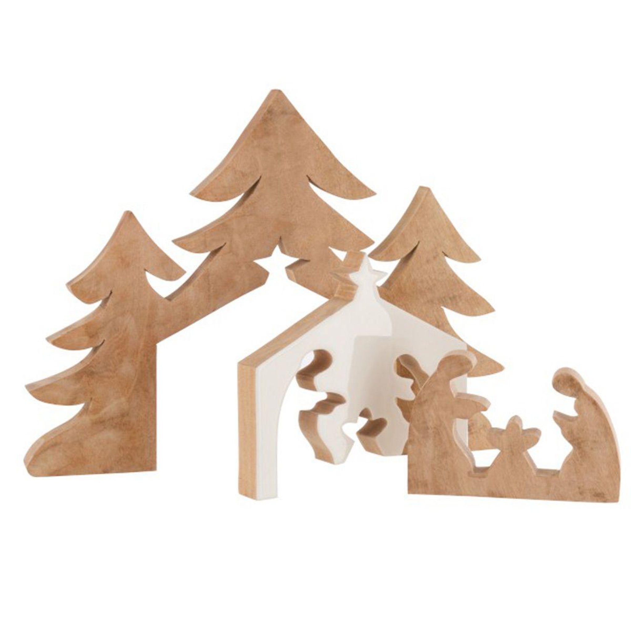Voir la diapositive 2 : J-LINE Statuette déco noël  crèche puzzle  55cm naturel