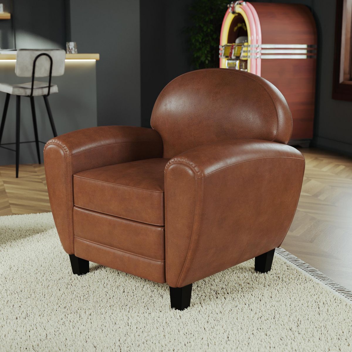 Rendez vous déco Fauteuil noir en croute de cuir enduite - Club