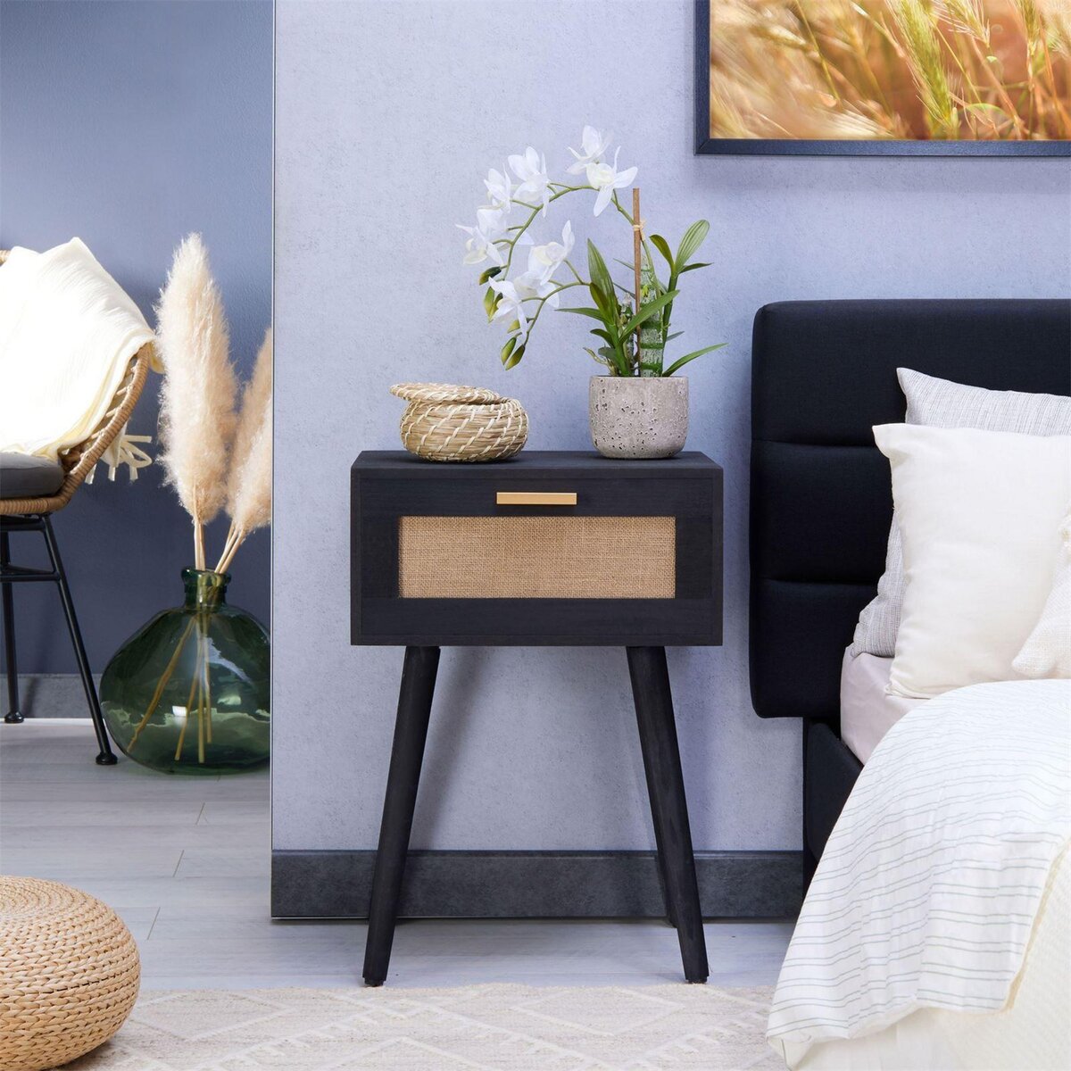 IDIMEX Table de chevet KIRAN 1 tiroir, en bois et lin