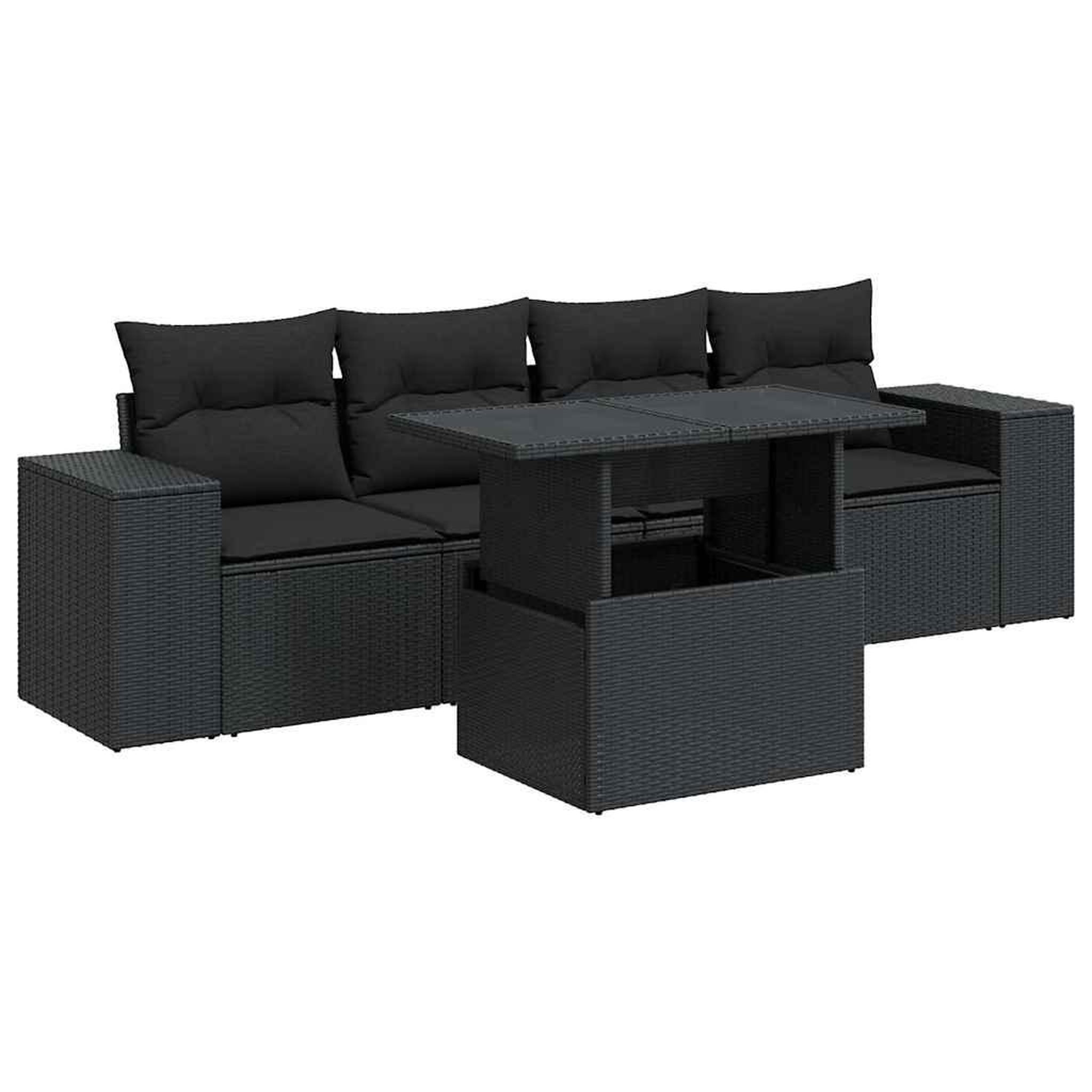 Voir la diapositive 2 : VIDAXL Salon de jardin 5 pcs avec coussins noir resine tressee