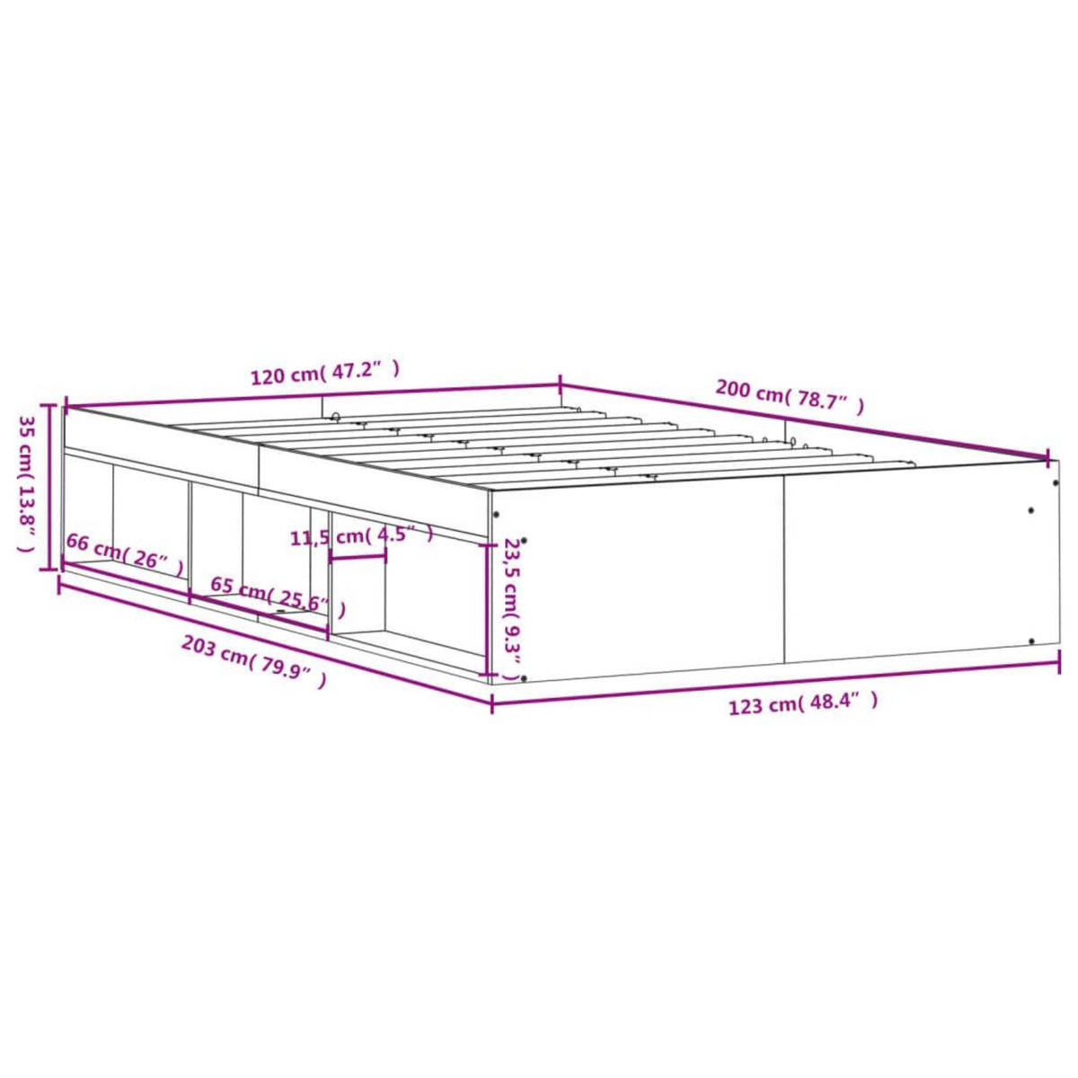 VIDAXL Cadre de lit sans matelas gris beton 120x200 cm