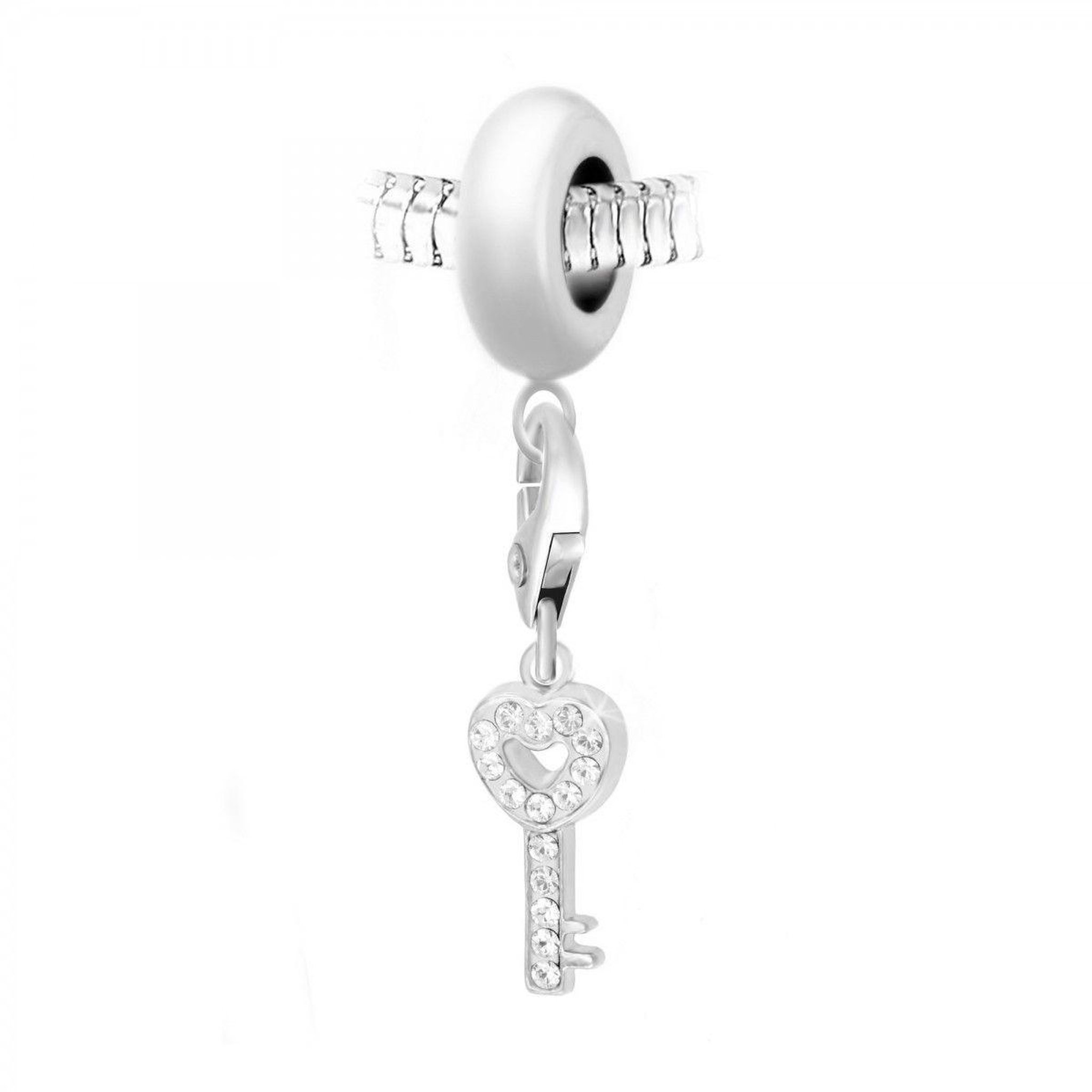 SC CRYSTAL Charm perle SC Crystal en acier avec son pendentif clé coeur orné de Cristaux scintillants