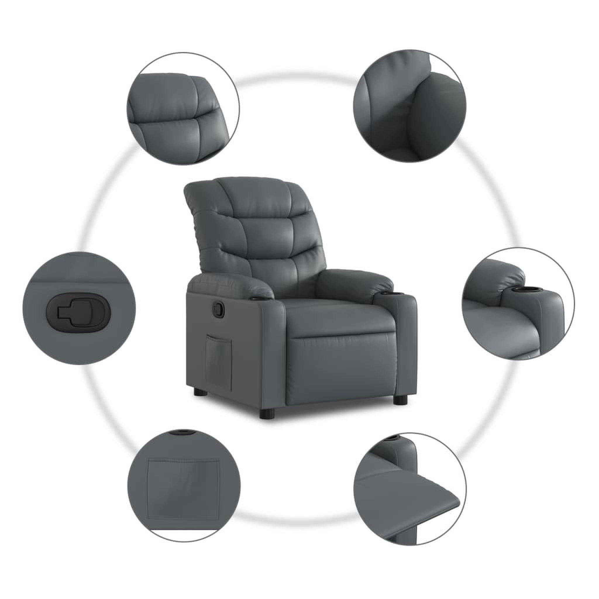 Voir la diapositive 5 : VIDAXL Fauteuil inclinable Gris Similicuir