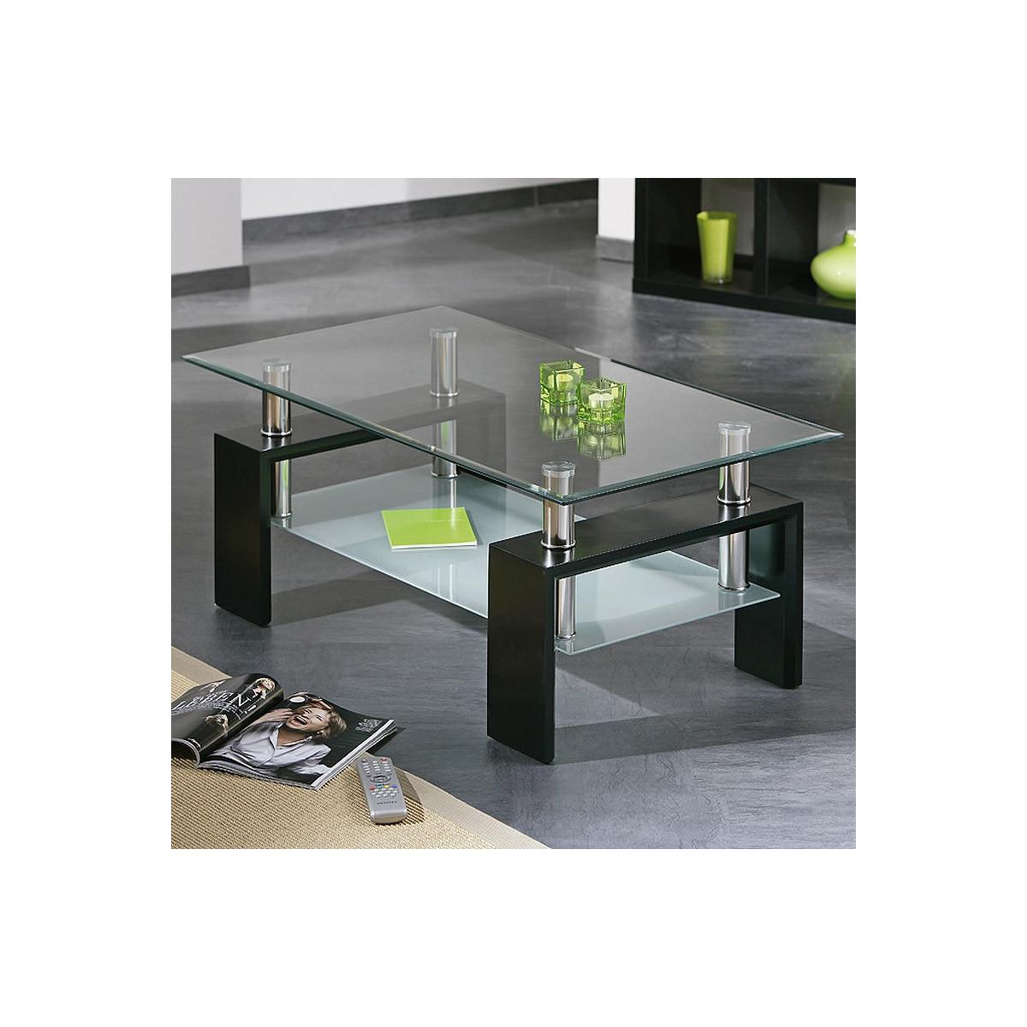 Voir la diapositive 2 : INTERLINK Table basse design en verre  leny  100cm noir