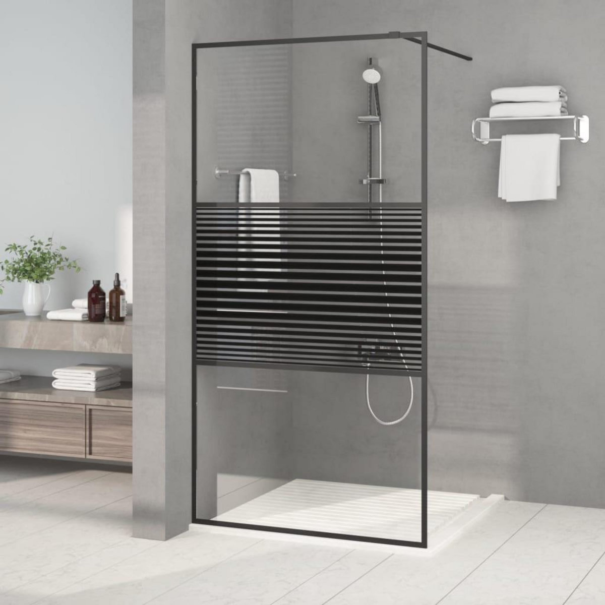 VIDAXL Paroi de douche Noir 100x195 cm Verre ESG transparent