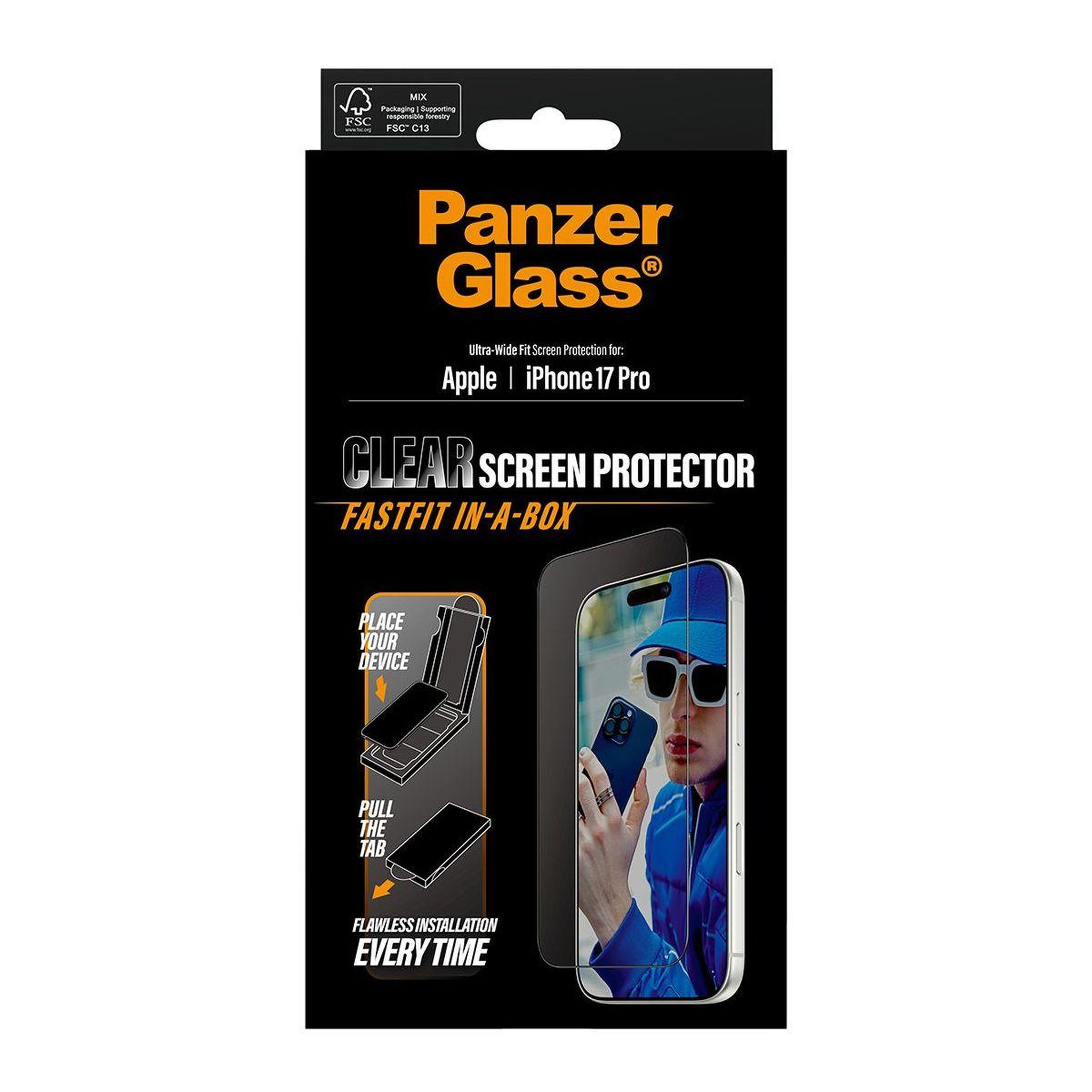 Voir la diapositive 3 : PANZERGLASS Protège écran iphone 17 pro verre trempé pose facile