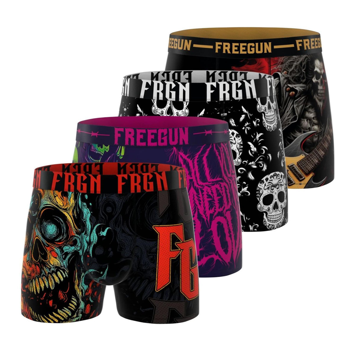 FREEGUN Lot de 4 boxers homme Heavy Rock