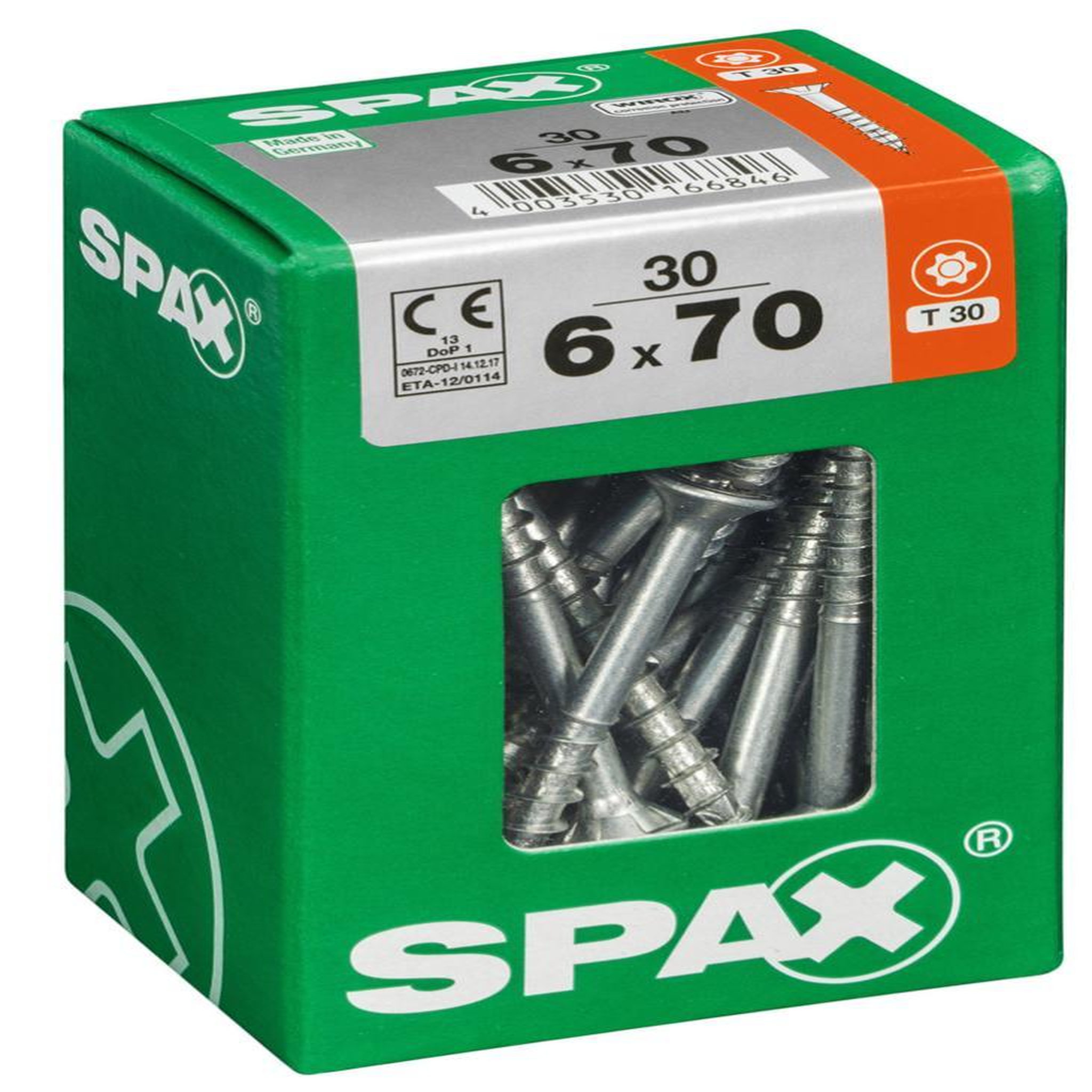 CENTRALE BRICO Lot de 30 vis acier tête fraisée torx SPAX, Diam.6 mm x L.70 mm