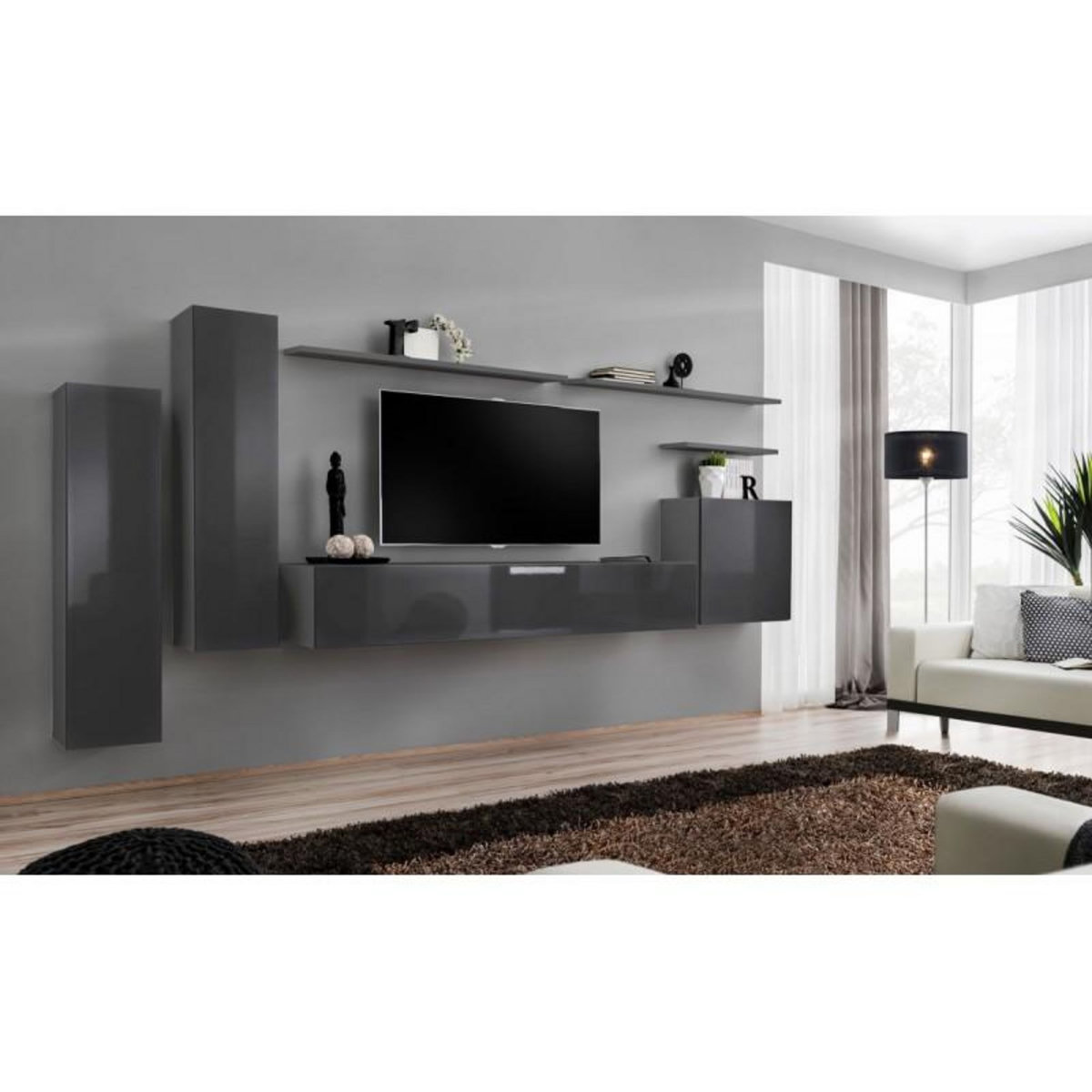 Paris Prix Meuble TV Mural Design  Switch I  330cm Gris