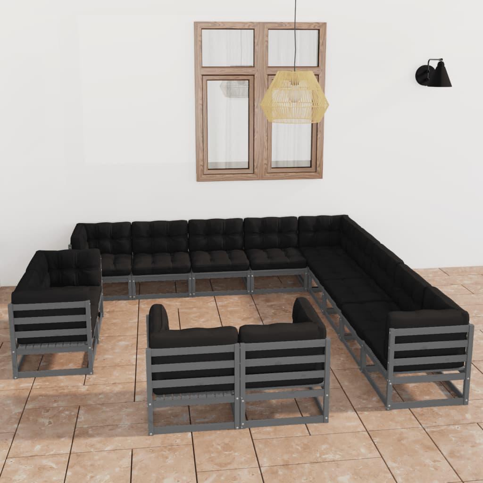 Voir la diapositive 1 : VIDAXL Salon de jardin 13 pcs avec coussins Gris Bois de pin massif