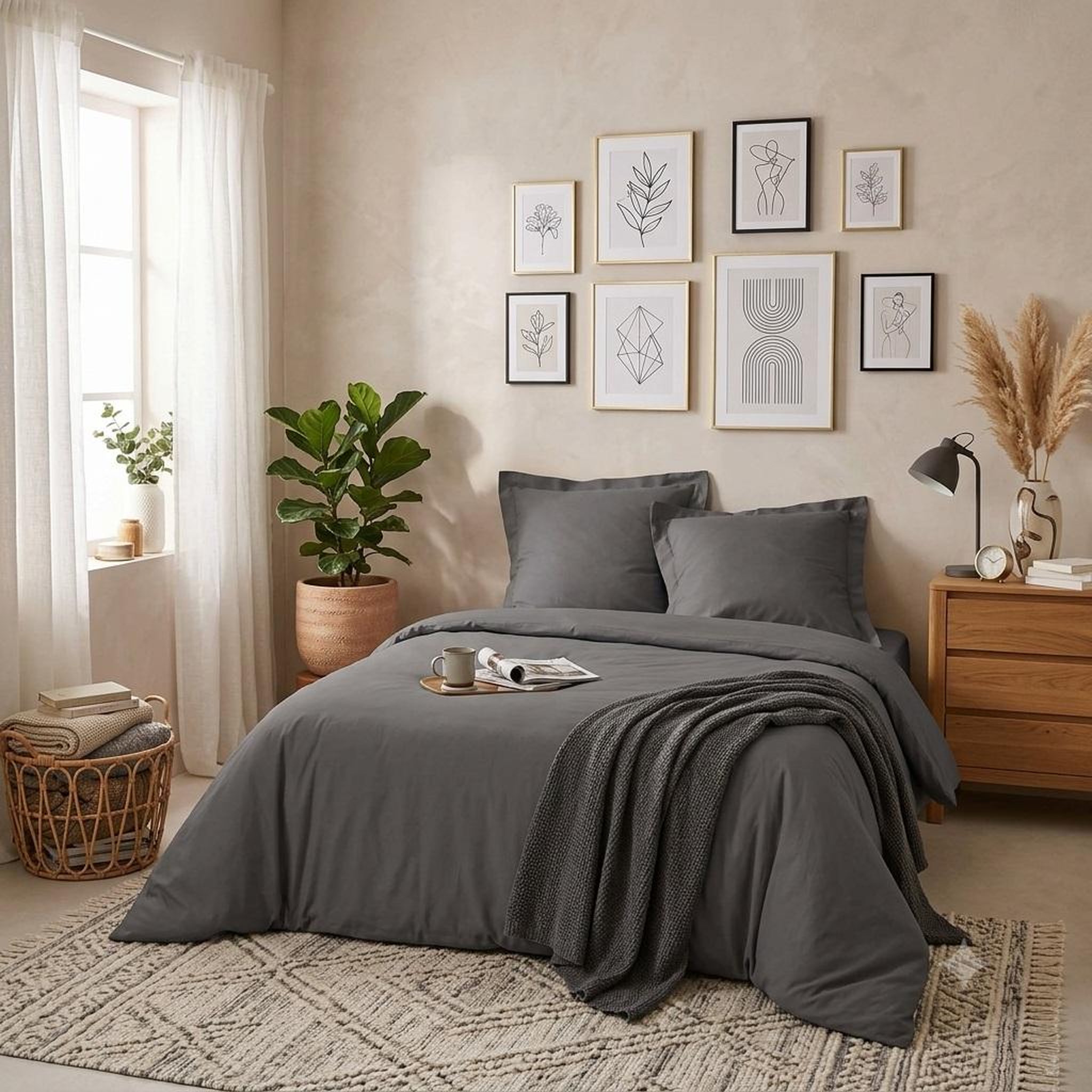 Voir la diapositive 4 : Eden Housse de couette percale 240 x 260 cm percalines anthracite