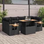 VIDAXL Salon de jardin avec coussins 7 pcs noir resine tressee acacia