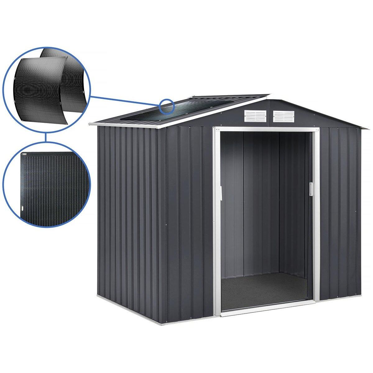 Habitat et Jardin Abri de jardin métal-  Vegas -  2.7 m² avec panneaux solaires - Gris