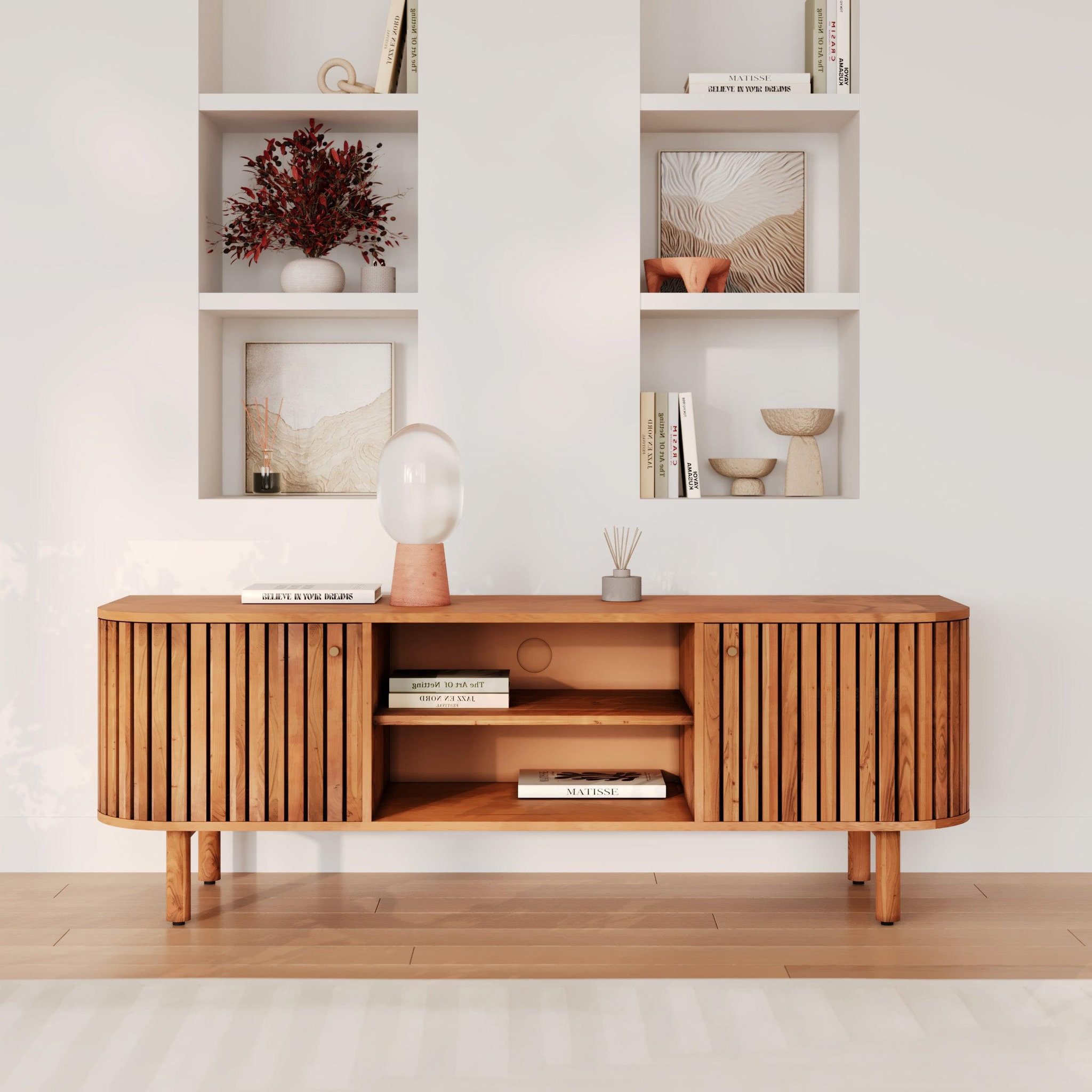 Voir la diapositive 2 : MAISON PAVANE Meuble tv en bois d'acacia 145 cm-paola