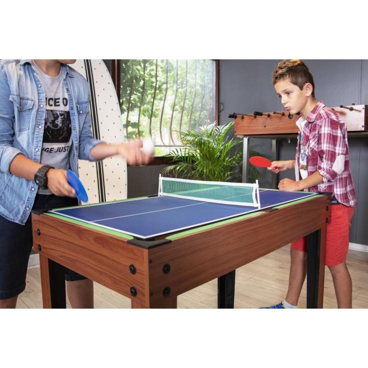 PLAY4FUN Table Multi Jeux 20 en 1 sur Pied, Multifonction avec Plateaux Modulables et Accessoires pour 20 jeux différents, 122x61x84 cm
