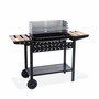 SWEEEK Barbecue au charbon - Alfred - Noir et gris. hauteur de grille ajustable. cuve émaillée. tablettes en bois. étagère et crochets
