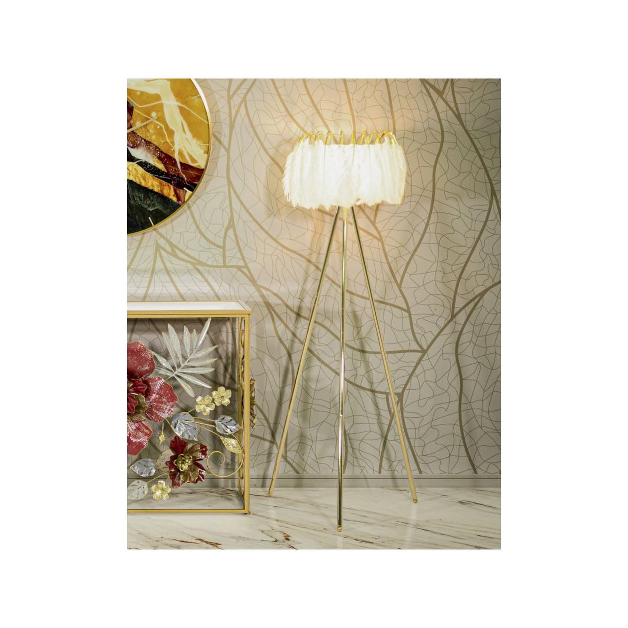 Voir la diapositive 6 : Paris Prix Lampadaire imitation plume  stand  147cm or & blanc