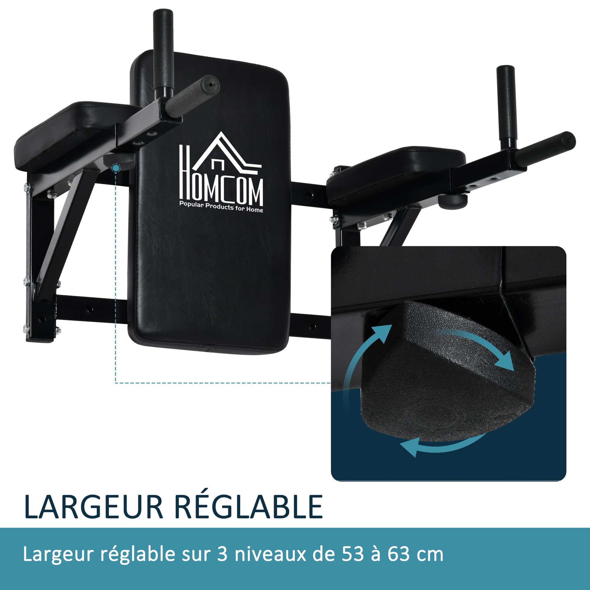 Voir la diapositive 5 : HOMCOM Barre de traction barre de Fitness fixation murale réglable acier 70 x 48 x 53-63 cm noir