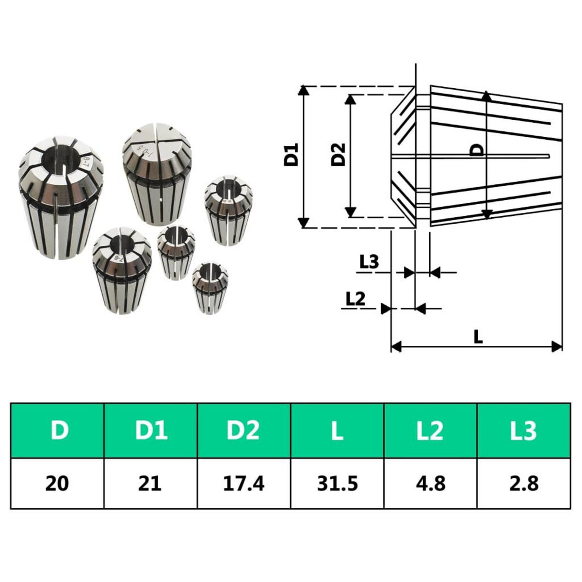 VIDAXL Douilles de serrage ER20 13 pcs Ensemble d'outils de tournage