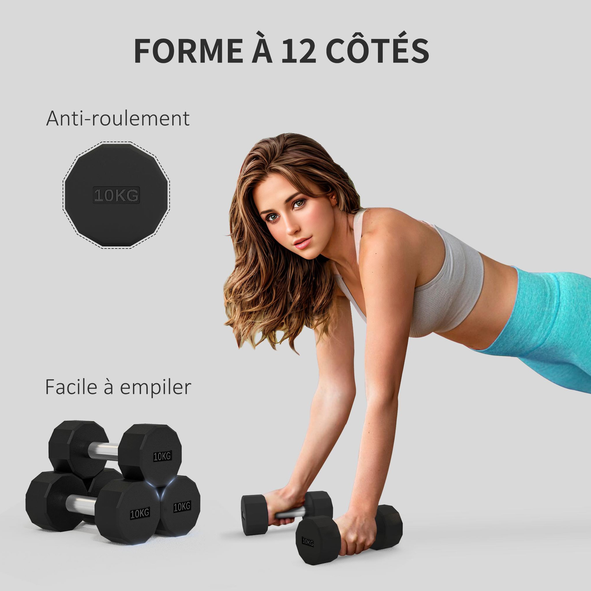 Voir la diapositive 4 : HOMCOM Ensemble d'haltères courtes total 20 kg - poignée antidérapante - noir