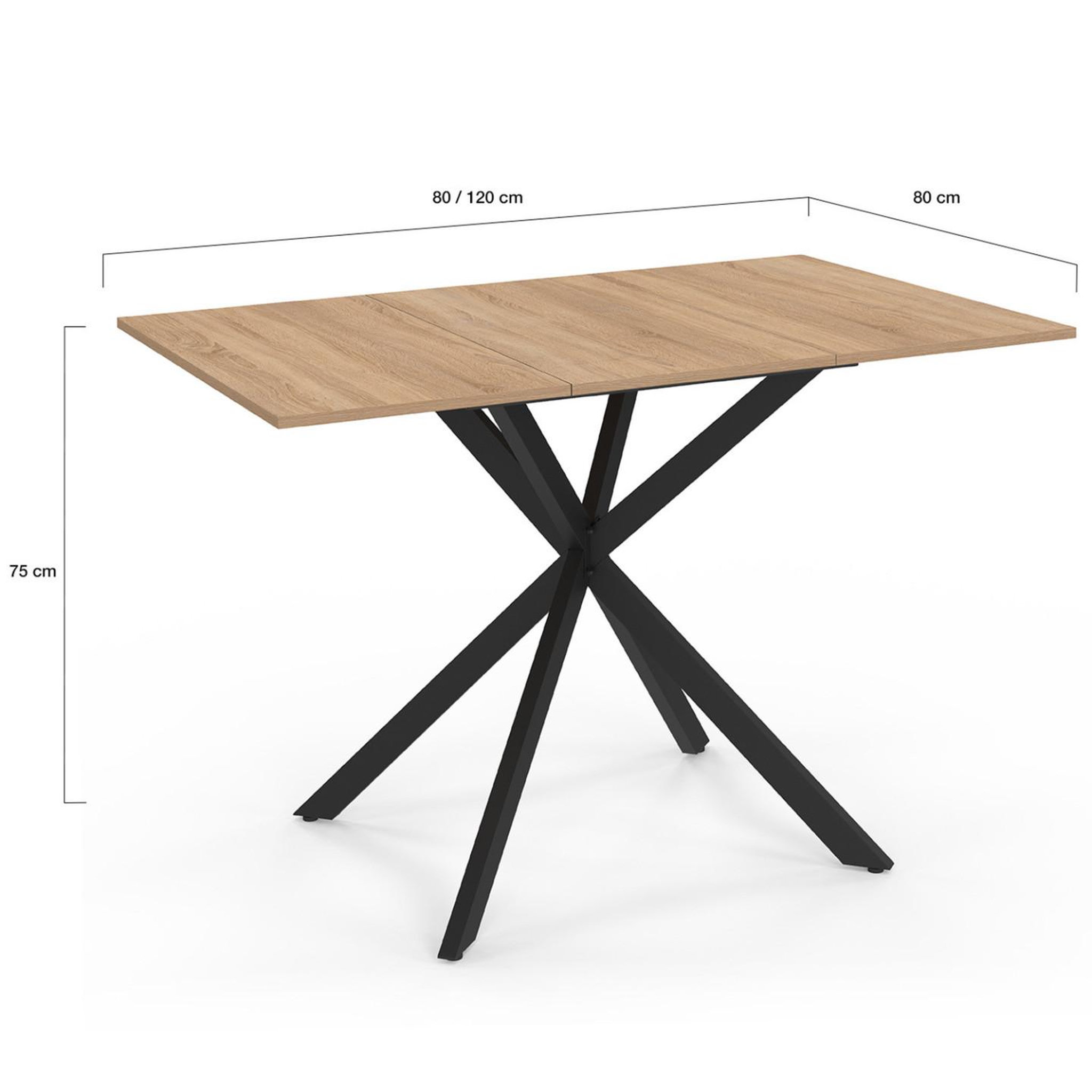 Voir la diapositive 5 : ID MARKET Table à manger extensible carrée alix 4-6 personnes pied araignée bois et noir 80-120 cm