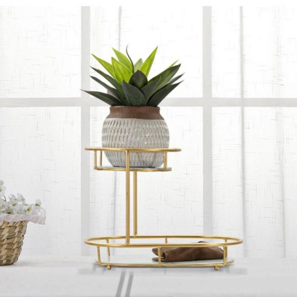 Paris Prix Plateau Décoratif 2 Niveaux  Jade  36cm Or