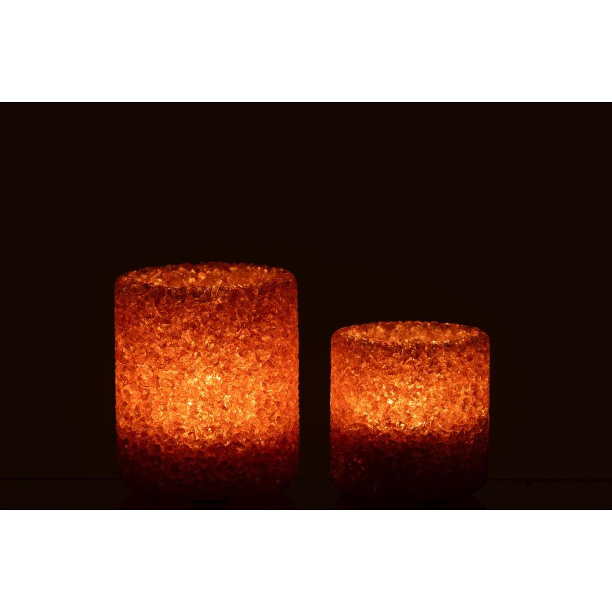 Voir la diapositive 3 : J-LINE Lot de 2 photophores en verre  pierre  9cm rouille