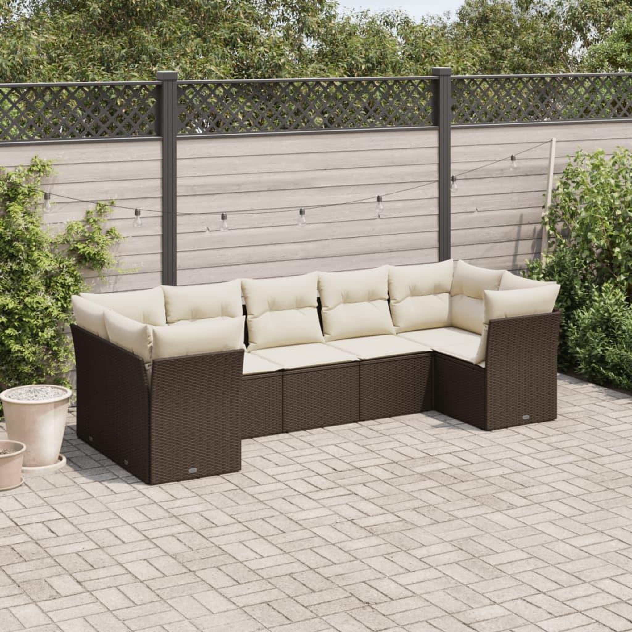 VIDAXL Salon de jardin avec coussins 7 pcs marron resine tressee