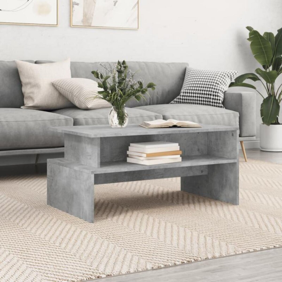 VIDAXL Table basse gris béton 90x55x42,5 cm bois d ingénierie