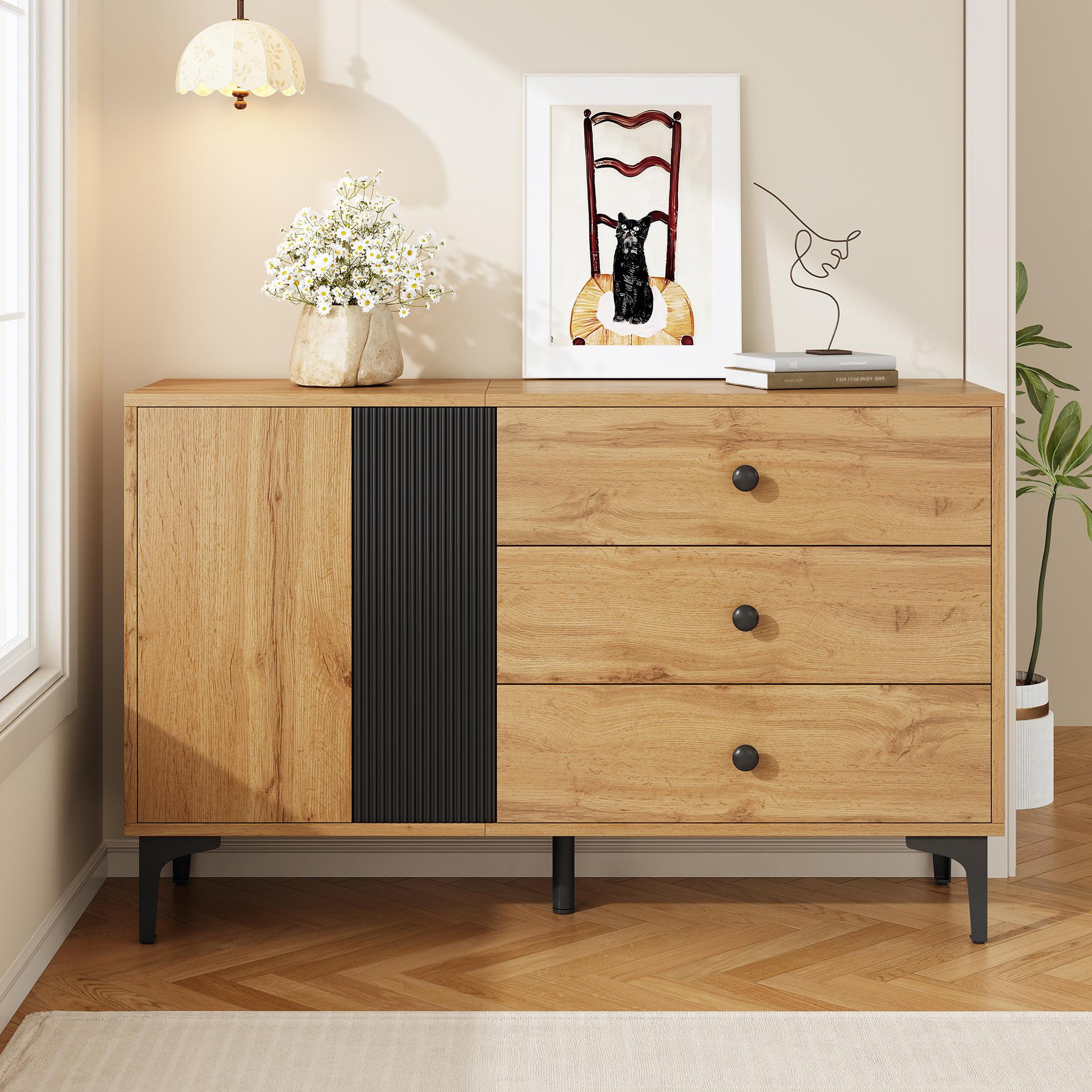 Voir la diapositive 2 : MERAX Buffet 2 porte(s) 3 tiroir(s) - 120 cm naturel panneau de particules