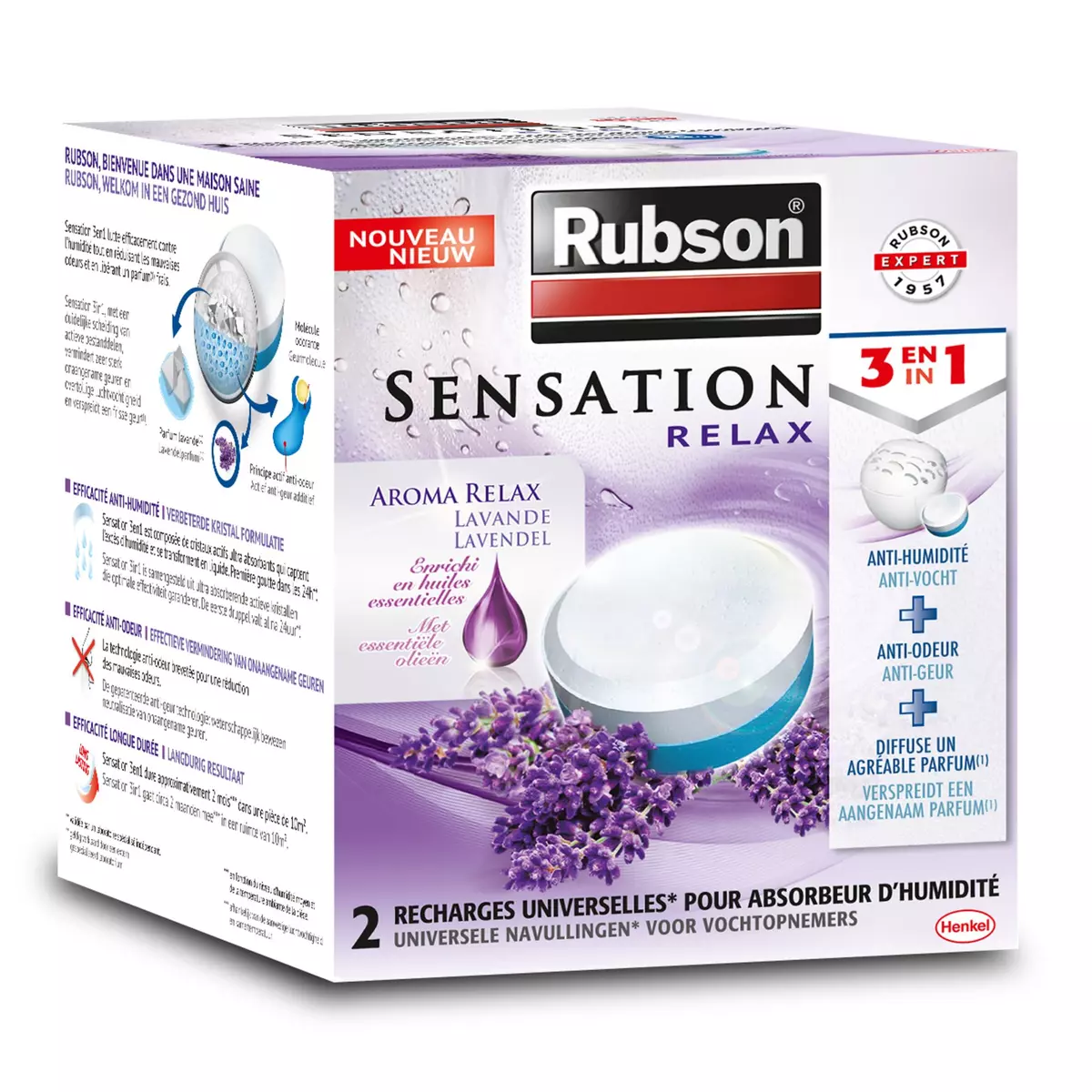 RUBSON Lot de 2 recharges Sensation 3en1 Aroma Relax Lavande