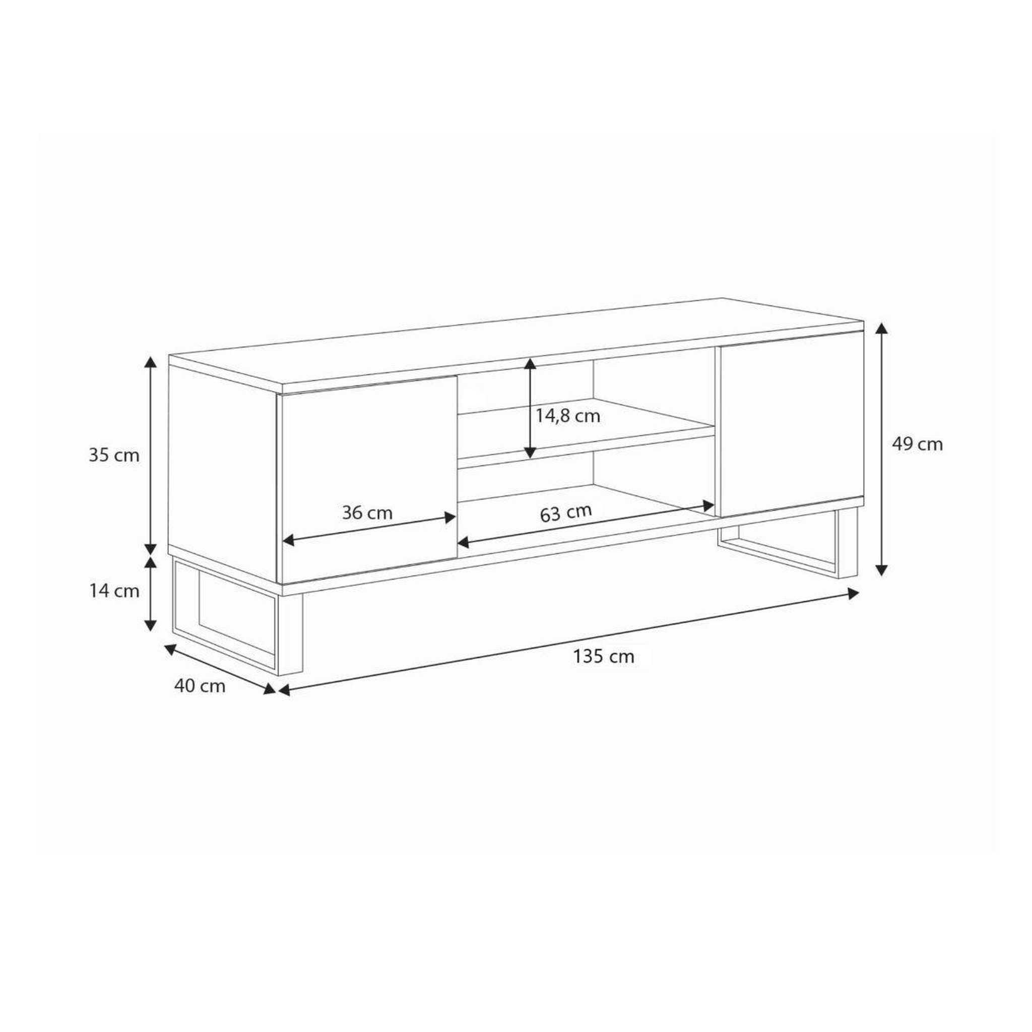 Voir la diapositive 3 : KOBI Meuble TV Design FOCUS 135 cm avec Rangement et Étagères en Style Loft
