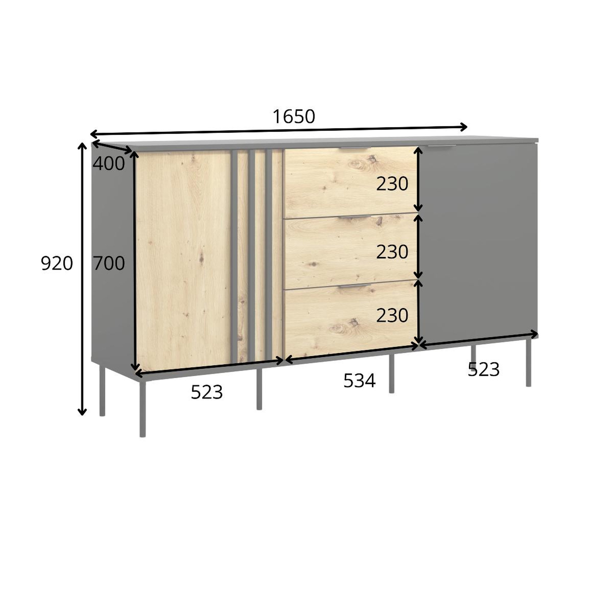 Voir la diapositive 5 : JLC KREATION Buffet bas moderne noir et bois 165cm irina