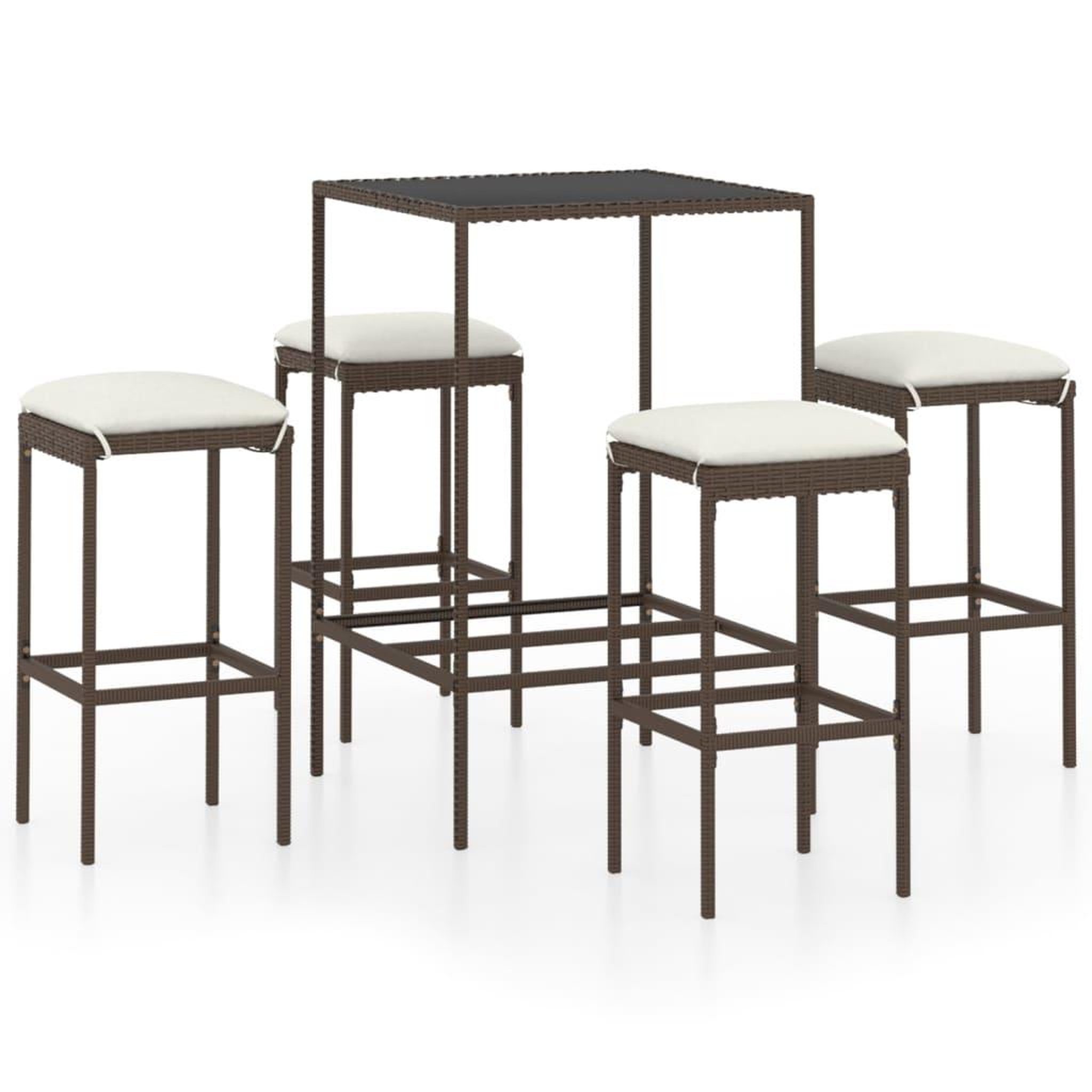 Voir la diapositive 2 : VIDAXL Ensemble de bar de jardin 5 pcs coussins Resine tressee Marron