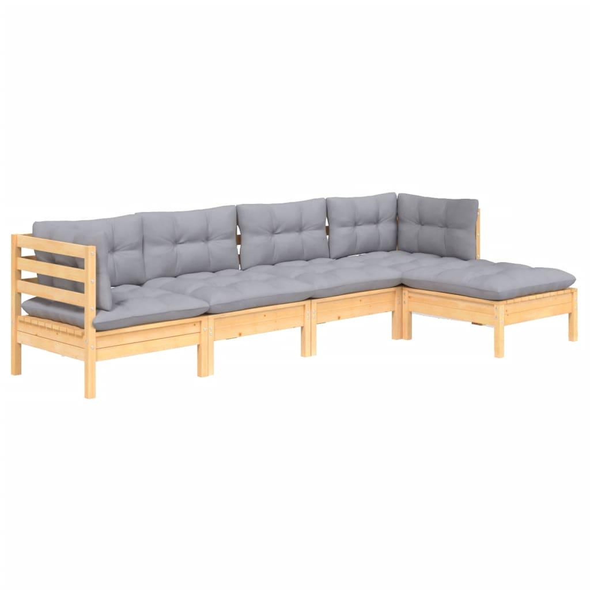 Voir la diapositive 3 : VIDAXL Salon de jardin 5 pcs avec coussins gris bois de pin
