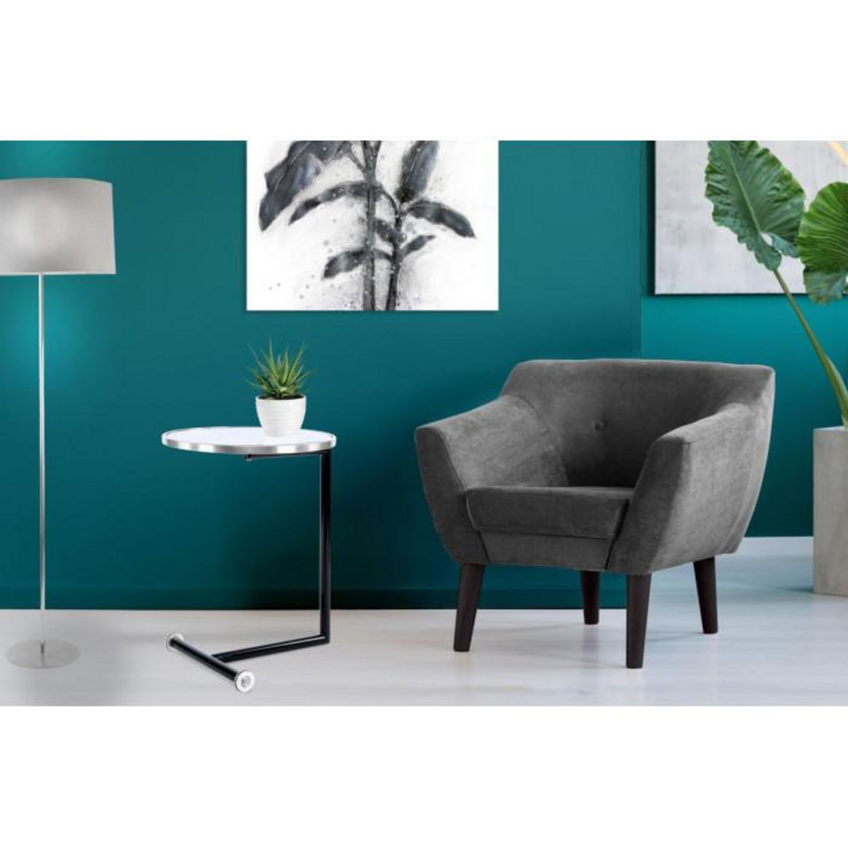 Paris Prix Table d'Appoint Design  Servant  62cm Argent & Blanc