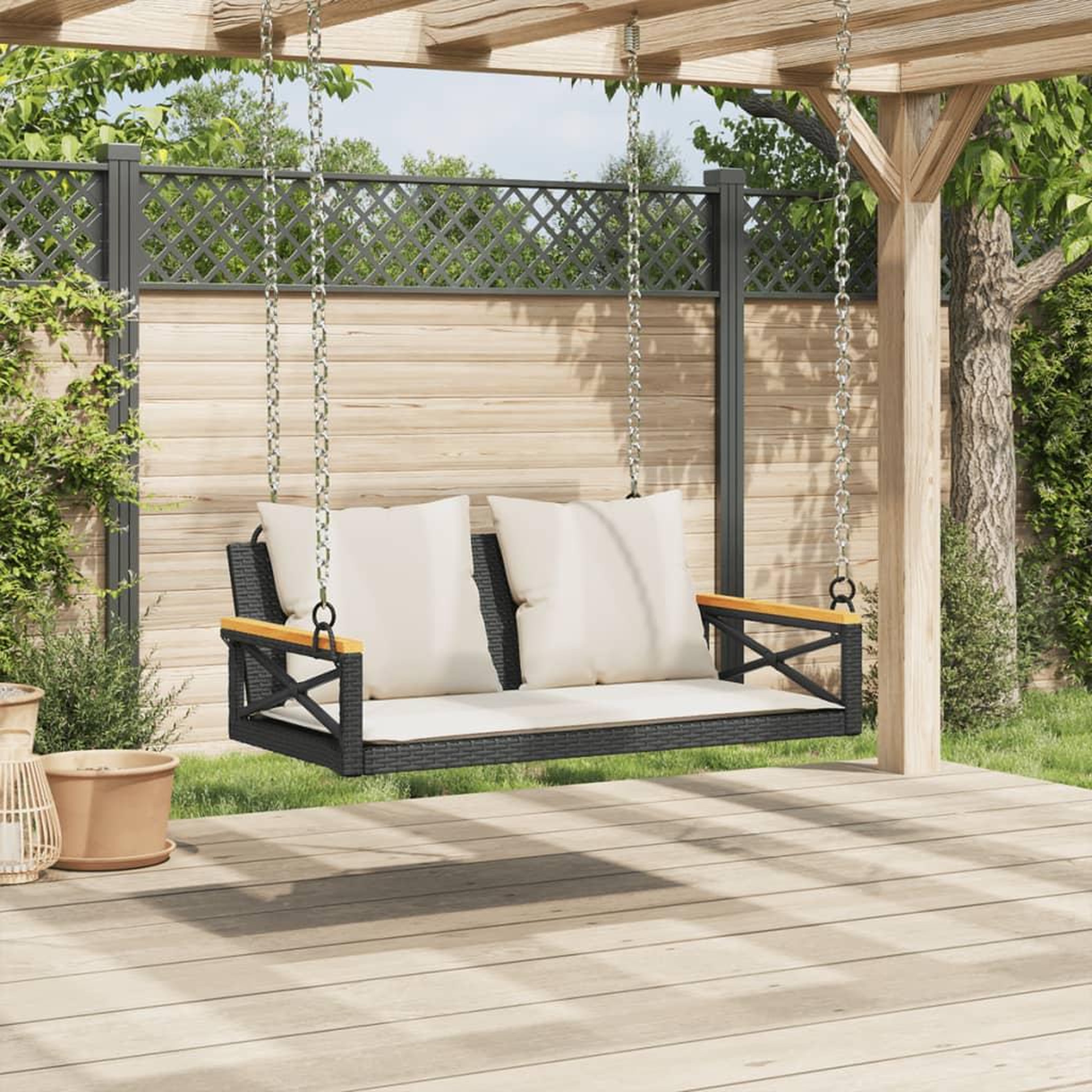 Voir la diapositive 3 : VIDAXL Balancelle avec coussins noir 109x62x40 cm resine tressee