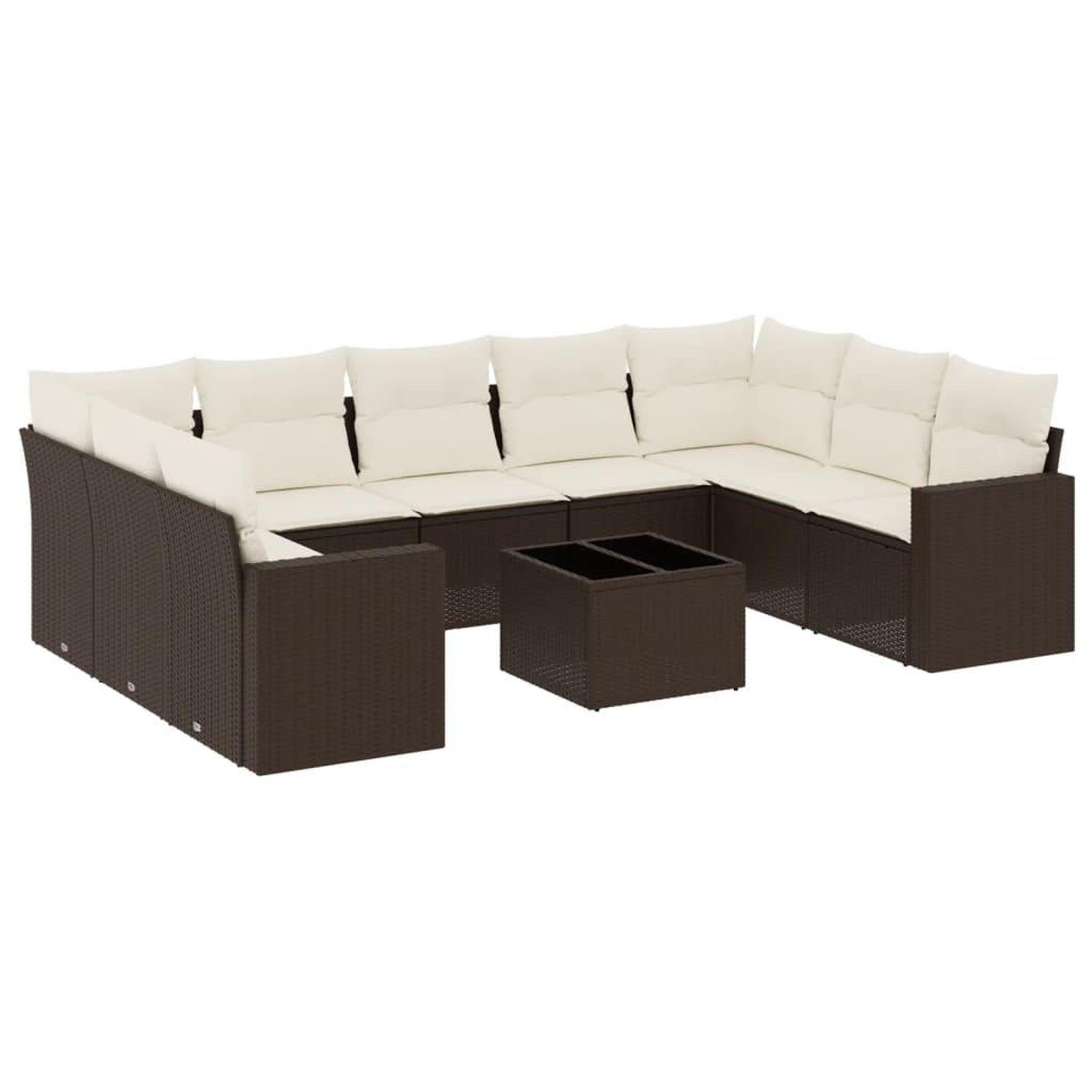 Voir la diapositive 2 : VIDAXL Salon de jardin 10 pcs avec coussins marron resine tressee